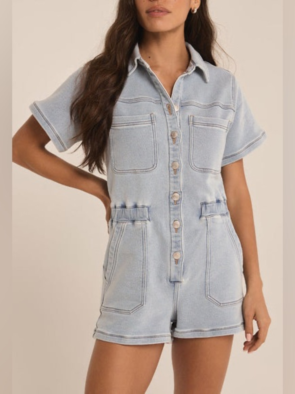 Z Supply Elias Denim Shirts Romper 
Sun Bleach - Picture 2 of 5